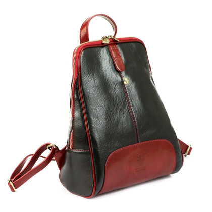 Plecak damski skórzany KEMER 2001 Czarny / Czerwony