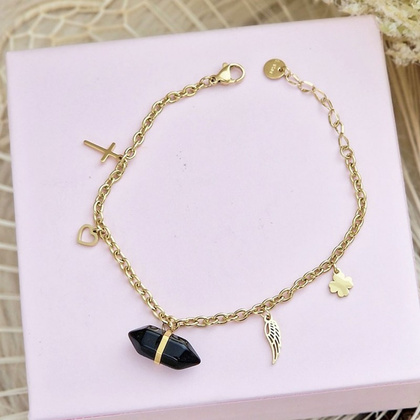 Bransoletka na rękę stal chirurgiczna pozłacana 14k złotem kryształ górski BST1407CZ
