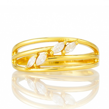 Pierścionek stal chirurgiczna platerowana złotem, z cyrkoniami PST979, Rozmiar pierścionków: US7 EU14