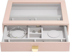 Szkatułka na charmsy Stackers classic różowa z szufladą i szklaną pokrywką