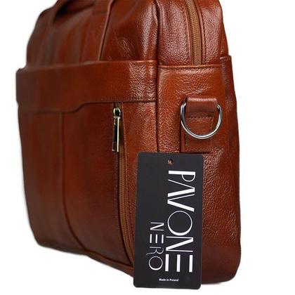 Skórzana torba męska na ramię laptopa 15,6" brązowa - Pavone Nero Bergamo 2423 BR