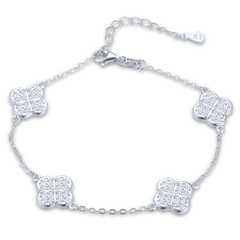 MINET Srebrna bransoletka koniczynki z białymi cyrkoniami