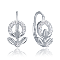 MINET Eleganckie srebrne kolczyki kwiaty z białymi cyrkoniami
