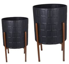 Kpl.2 kwietników metalowych czarnych na złotym stelażu