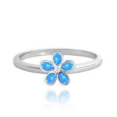 MINET Pierścien srebrny KWIATY z granatowymi opalami wielkość 10