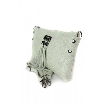 Skórzana włoska listonoszka ,wężowa skórka,frędzelki  szara  LP149G