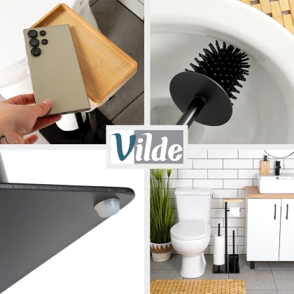 Stojak na papier toaletowy ze szczotką czarny 68,5 cm