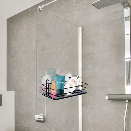 Półka łazienkowa pod prysznic na przyssawki prostokątna czarna