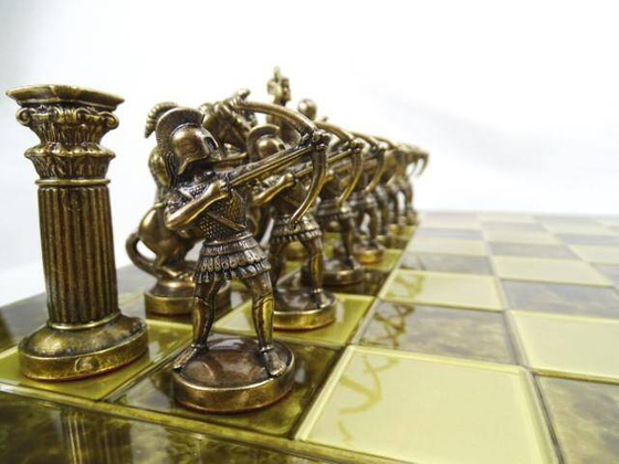 Duże ekskluzywne mosiężne szachy  - Łucznicy 44x44cm - S10BBRO