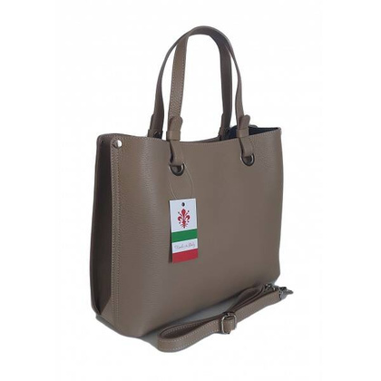 Duża Włoska skórzana torba Shopper bag trzy komory na ramię mieści A4 ,Vera Pelle Beżowa VOM65T