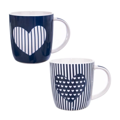 Kubek porcelanowy z uchwytem granatowy zestaw 2 szt. 390 ml