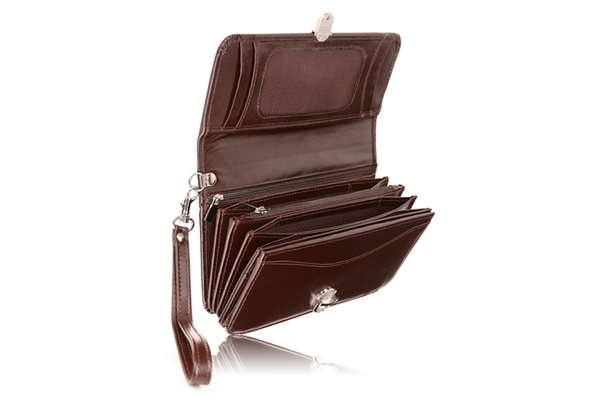 Portfel skórzany damski z rączką KEMER VOOC PPD1 Brązowy