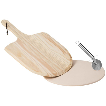 Kamień szamotowy do pieczenia pizzy forma na pizzę deska łopata nóż zestaw 3 el.