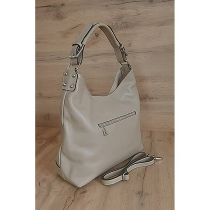 Skórzany Włoski worek ,torba na ramię Vera Pelle miękka ,pojemna Beżowa VORX12T