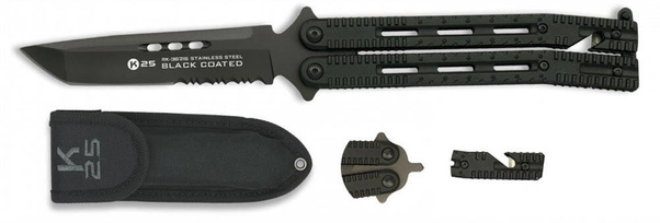 Nóż motylek K25 36215 Balisong Serr Czarny