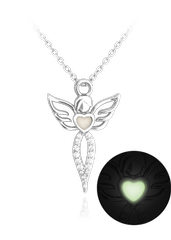 MINET Świecący srebrny naszyjnik ANIOŁ