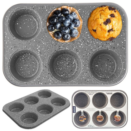 Forma do pieczenia dużych muffinek granitowa 6 szt. babeczek GRANDE 32x22 cm