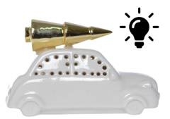 Auto porcelanowe z choinką na dachu podświetlane małe