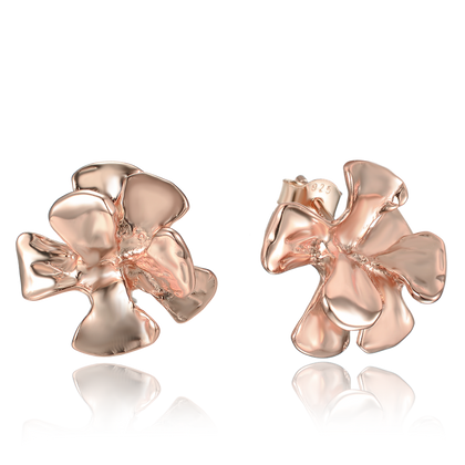 MINET Eleganckie rose gold srebrne kolczyki kwiaty