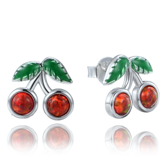 MINET Dziecięce srebrne kolczyki wiśnie z czerwonym opalem i białymi cyrkoniami