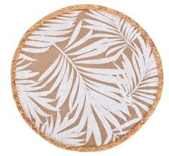 Podkładka okrągła w białe liście z juty