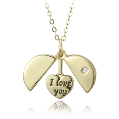 MINET Pozłacany srebrny naszyjnik z otwieranym wisiorkiem i serduszkiem z napisem „I love you”