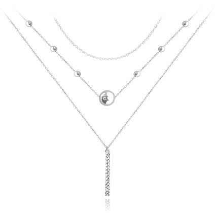 MINET Potrójny srebrny naszyjnik szczotkowany PATYK z kulkami