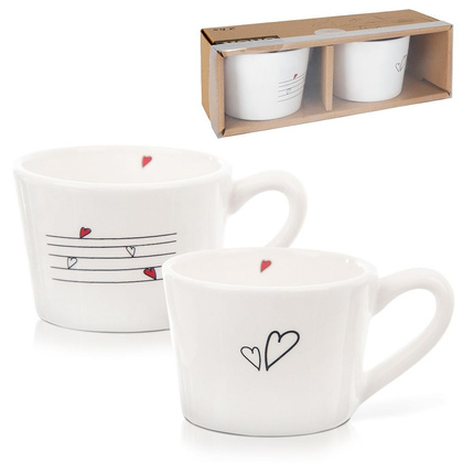Kubki / filiżanki z uchem ceramiczne białe SERDUSZKA zestaw 2 szt. 210 ml