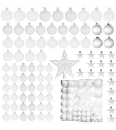 Bombki choinkowe ze szpicem  komplet 86szt. nietłukących plastikowych bombek AK- Biały