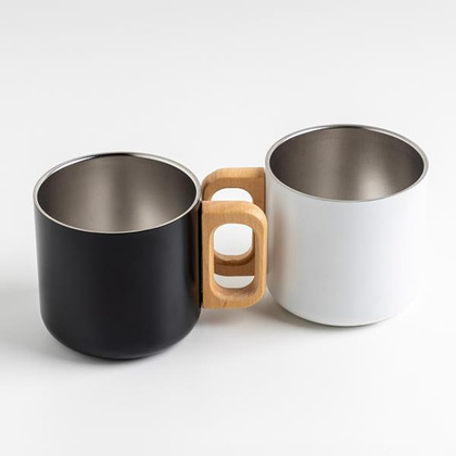 Kubek ze stali nierdzewnej o podwójnych ściankach o pojemności 350 ml, drewniany uchwyt / Neosteel