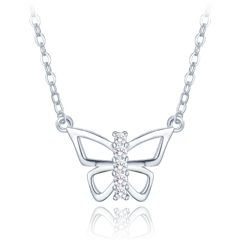 MINET Naszyjnik srebrny motyl z białymi cyrkoniami