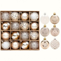 Komplet 16 sztuk bombek bożonarodzeniowych w opakowaniu średnica 6cm złote BSN55