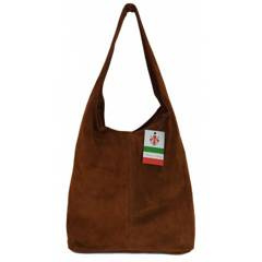 Zamszowy worek , Włoska skórzana torba xl a4 Brązowy shopper bag W356M
