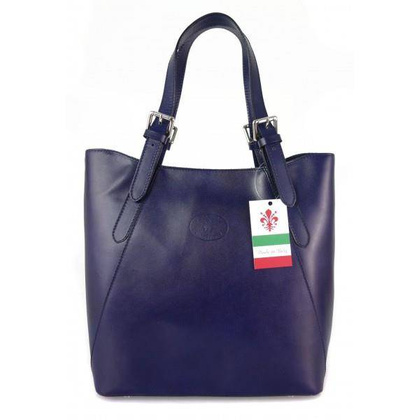 Włoska torebka skórzana na ramię ,Vera Pelle A4,shopper bag Granatowa  V77BS