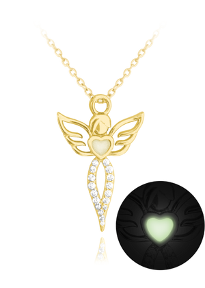 MINET Świecący pozłacany srebrny naszyjnik ANIOŁ