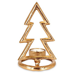 Świecznik na świeczkę tealight aluminiowy złoty choinka 16 cm