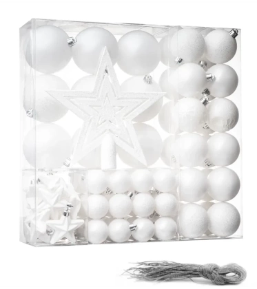Bombki choinkowe ze szpicem  komplet 86szt. nietłukących plastikowych bombek AK- Biały