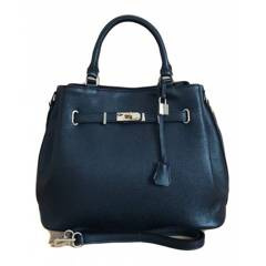 Skórzana Włoska duża torba Vera Pelle,złote okucia ,kłódka Czarna BERK753N