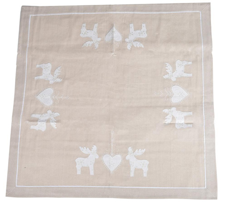 Obrus beżowy z reniferami 85x85 cm