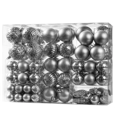 Bombki choinkowe komplet 120 szt. nietłukących plastikowych bombek - Srebrny