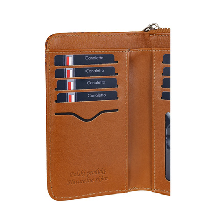 Damski portfel skórzany Canaletto – koniakowy croco z RFID | Elegancja i bezpieczeństwo PD1445s262 RFID