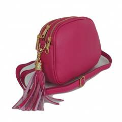 Listonoszka trzy komory frędzelek, złote okucia Vera Pelle Fuksja VP3KZFUK