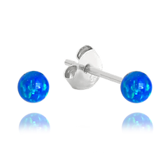 MINET Srebrne kolczyki KULKI z granatowymi opalami 3mm