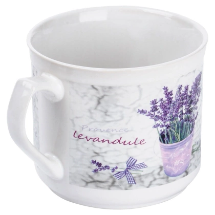 Kubek ceramiczny z uchem / garnuszek do podgrzewania lawenda 650 ml