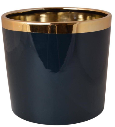 Doniczka ceramiczna czarna ze złotym rantem