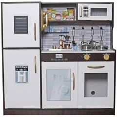 KUCHNIA DREWNIANA DLA DZIECI LAMPKA LED 80x24x80,5CM CZARNA