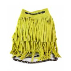 Zamszowa listonoszka ,worek frędzle,włoska skóra Vera Pelle Żółty WL45GL