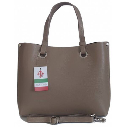 Duża Włoska skórzana torba Shopper bag trzy komory na ramię mieści A4 ,Vera Pelle Beżowa VOM65T