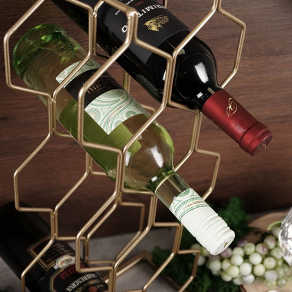 Stojak na wino metalowy złoty na 8 butelek 23x11x48 cm