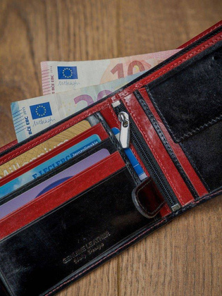 Skórzany portfel męski poziomy ze skóry n992-vt2 black-red